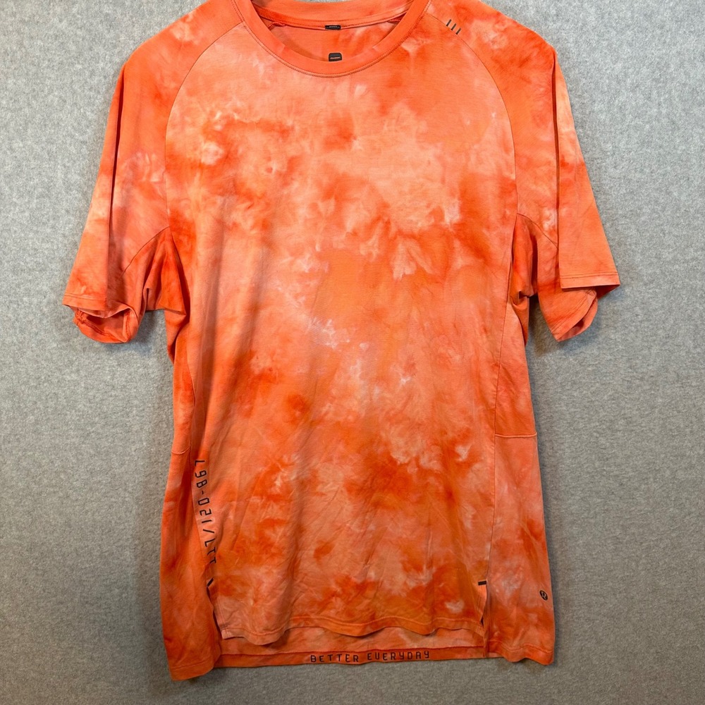 Lululemon Mens License to Train Short Sleeve Shirt Orange‎ Tie Dye L9B-021/LTT